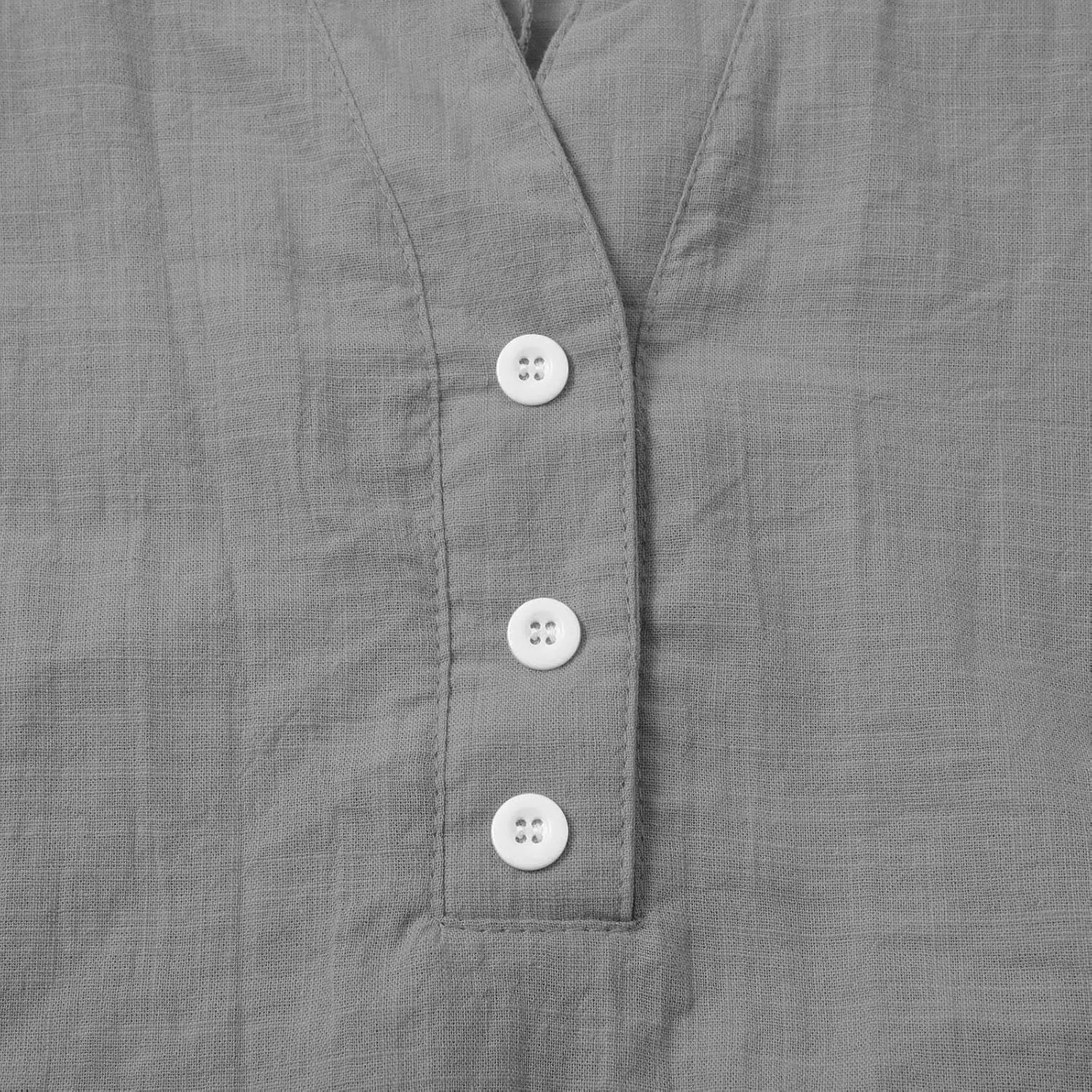 Cotton Linen Tops for Women Loose Fit V Neck Button Down Henley Shirts Summer Short Sleeve Blouse Beach Tee Shirt