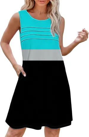 Cotton Summer Dresses for Women Womens with Pockets Summer Casual Tank Dress Sleeveless Midi Beach Dress Summer