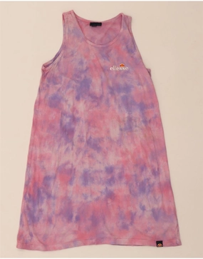 ELLESSE Girls Sleeveless T-Shirt Dress 12-13 Years Pink Tie Dye Cotton Basic Shape