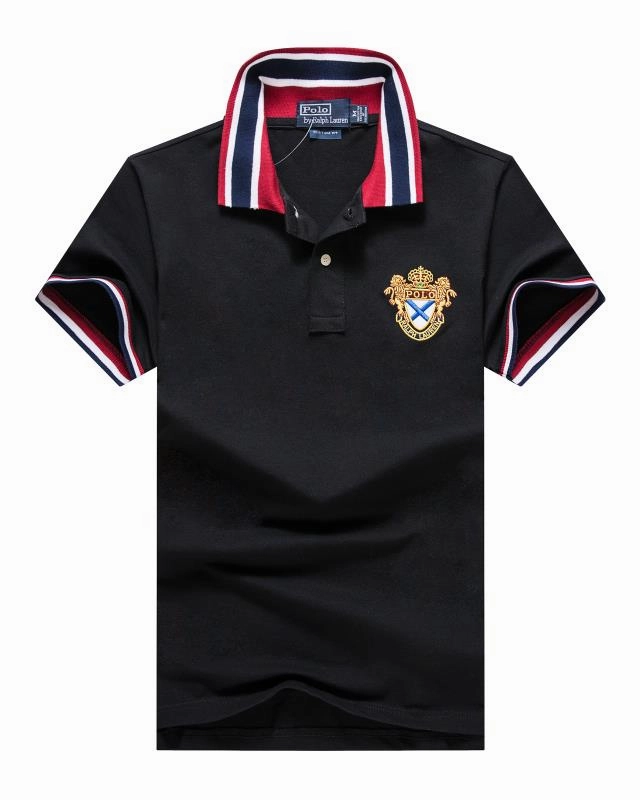 Flexible Shoulder Seams Male Polo Ralph Lauren Black T shirt Stripe Collar