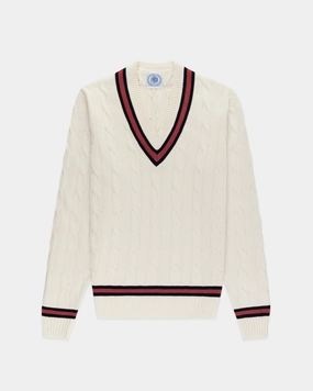 Stretchable Cuff Cotton Cableknit Cricket Sweater - Trim Fit