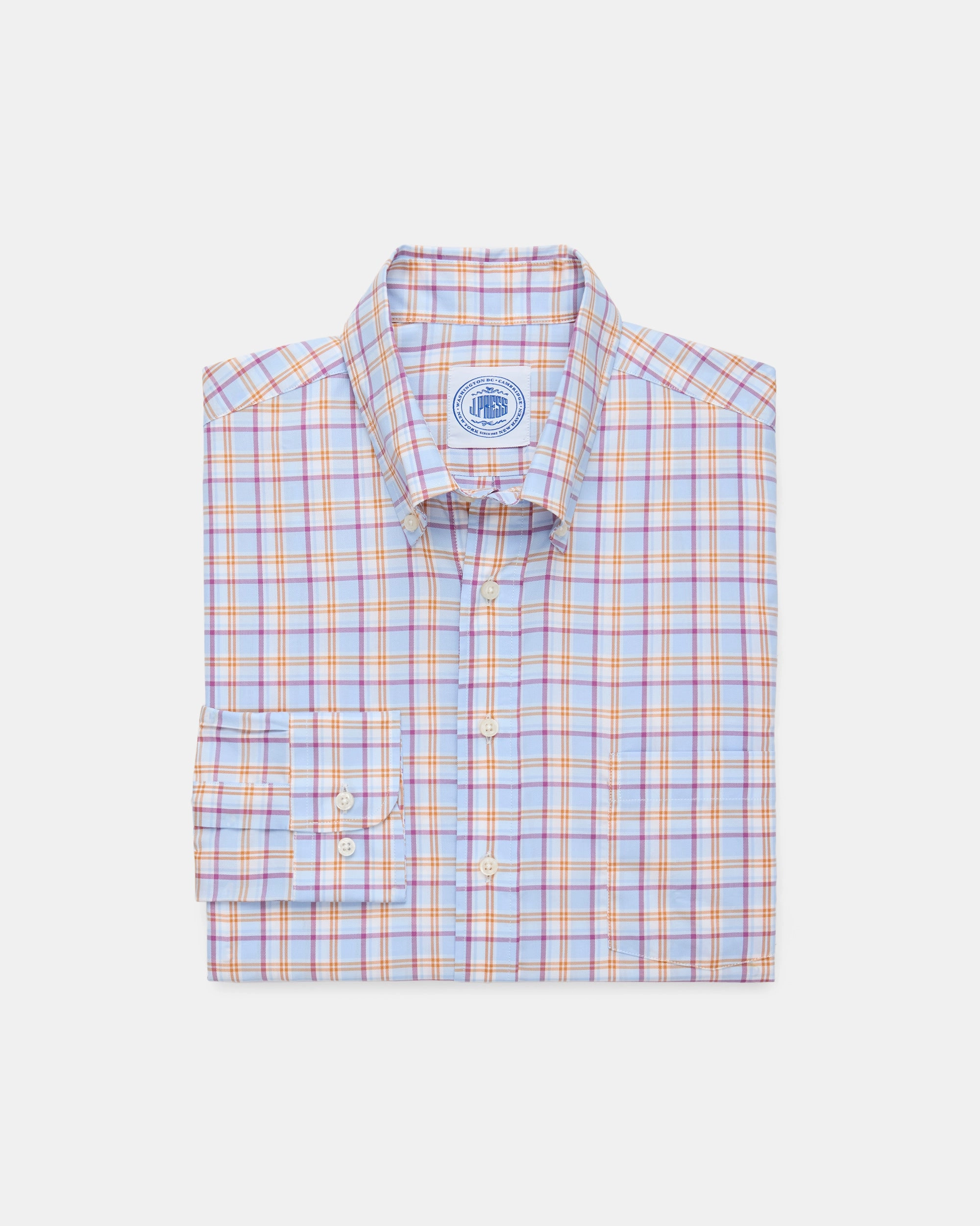 Made-in-USA Blue & Orange Windowpane Sport Shirt - Classic Fit Weekend Casual handmade touch