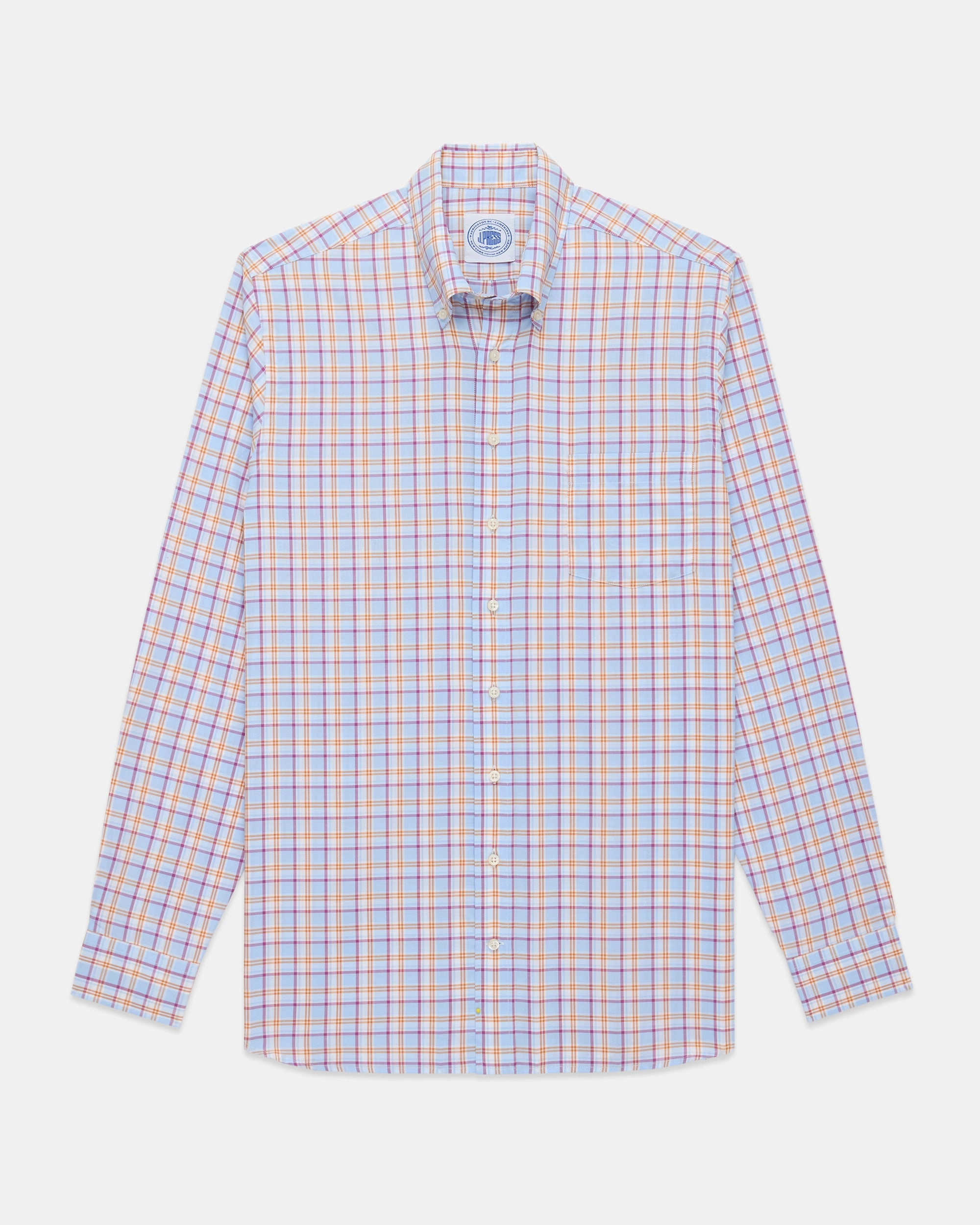 Made-in-USA Blue & Orange Windowpane Sport Shirt - Classic Fit Practical Choice Chambray Fabric
