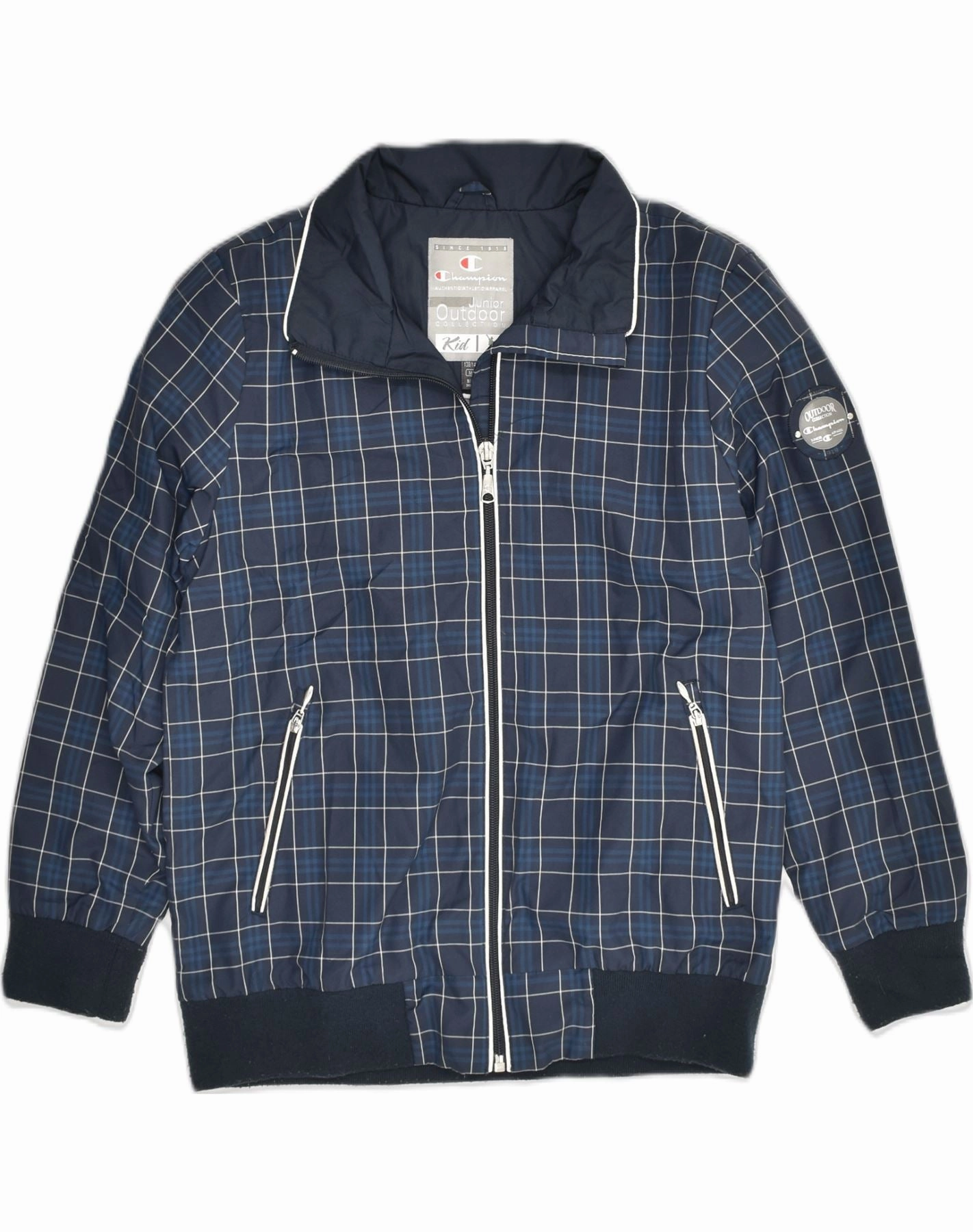 Easy Movement CHAMPION Boys Bomber Jacket 9-10 Years Navy Blue Check Polyester