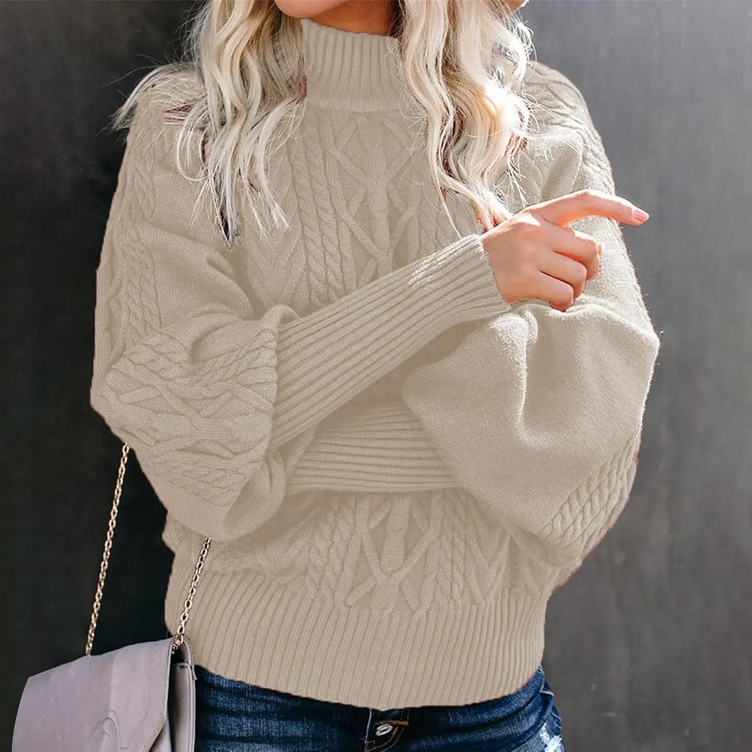 Cozy Sweaters for Women Plus Size Turtleneck Oversized Sweaters Long Sleeve Cable Knit Thermal Pullovers Jumper Tops