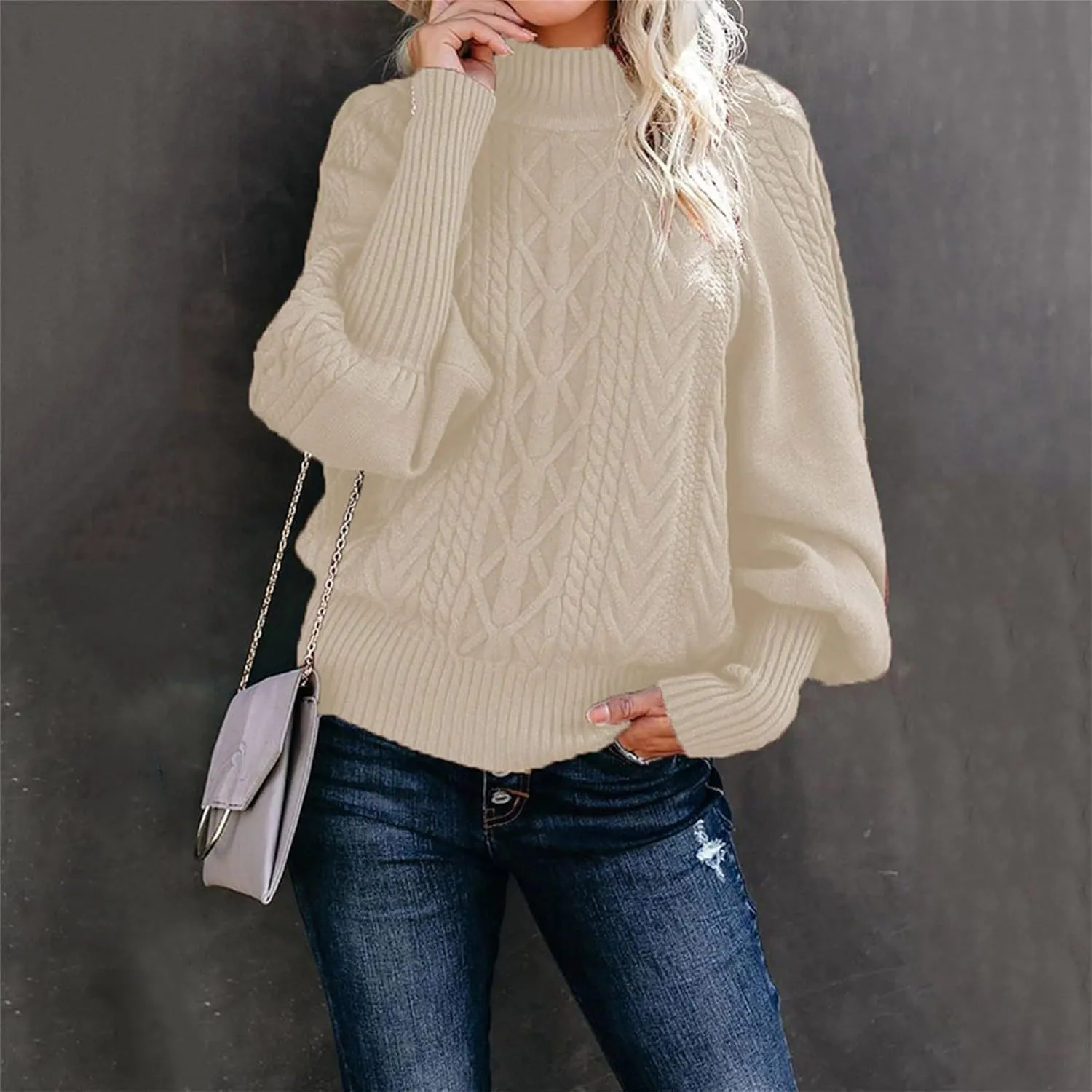 Cozy Sweaters for Women Plus Size Turtleneck Oversized Sweaters Long Sleeve Cable Knit Thermal Pullovers Jumper Tops