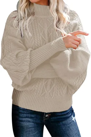 Cozy Sweaters for Women Plus Size Turtleneck Oversized Sweaters Long Sleeve Cable Knit Thermal Pullovers Jumper Tops