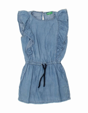Color-Blocked BENETTON Girls Denim Dress 5-6 Years Blue