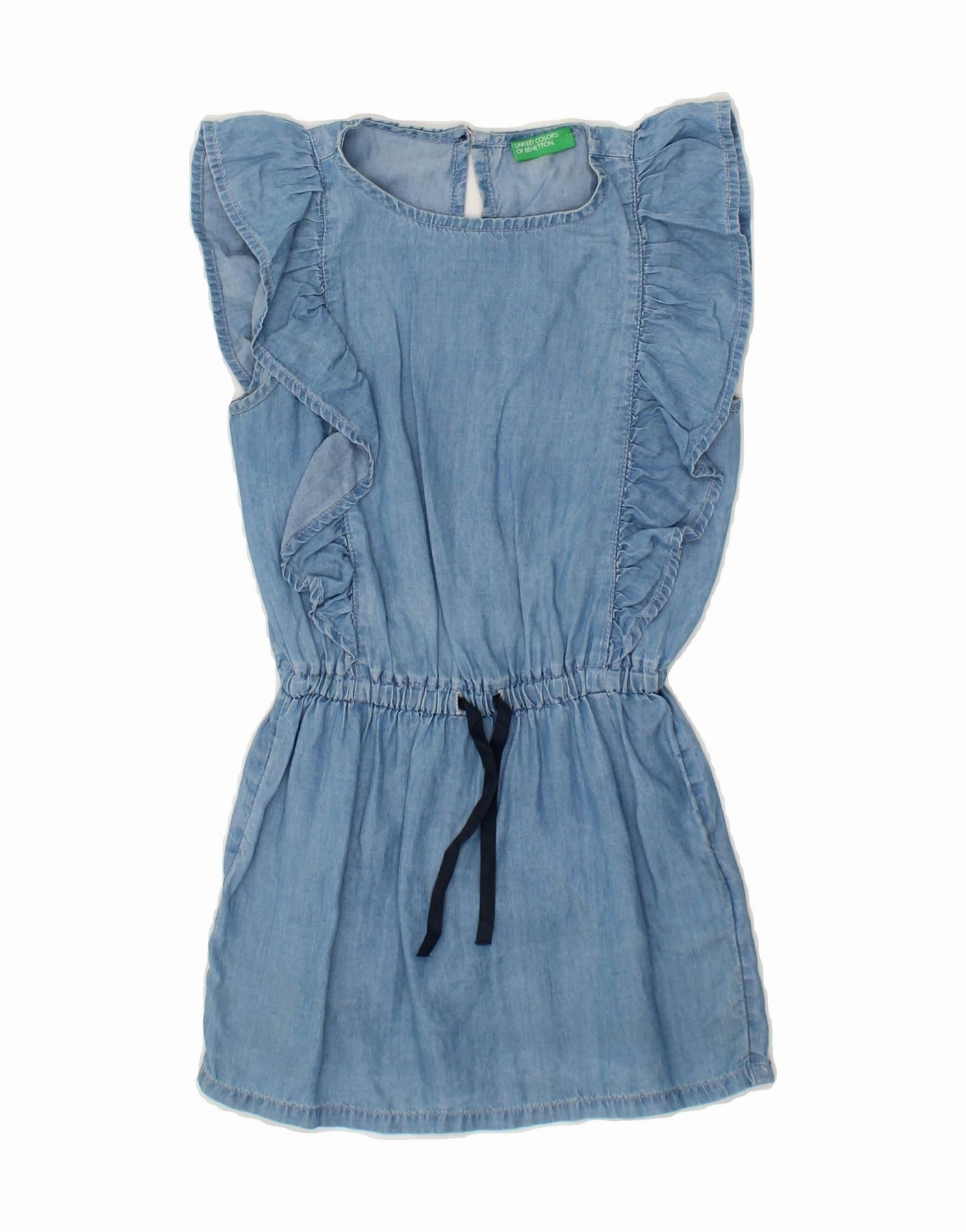 Color-Blocked BENETTON Girls Denim Dress 5-6 Years Blue