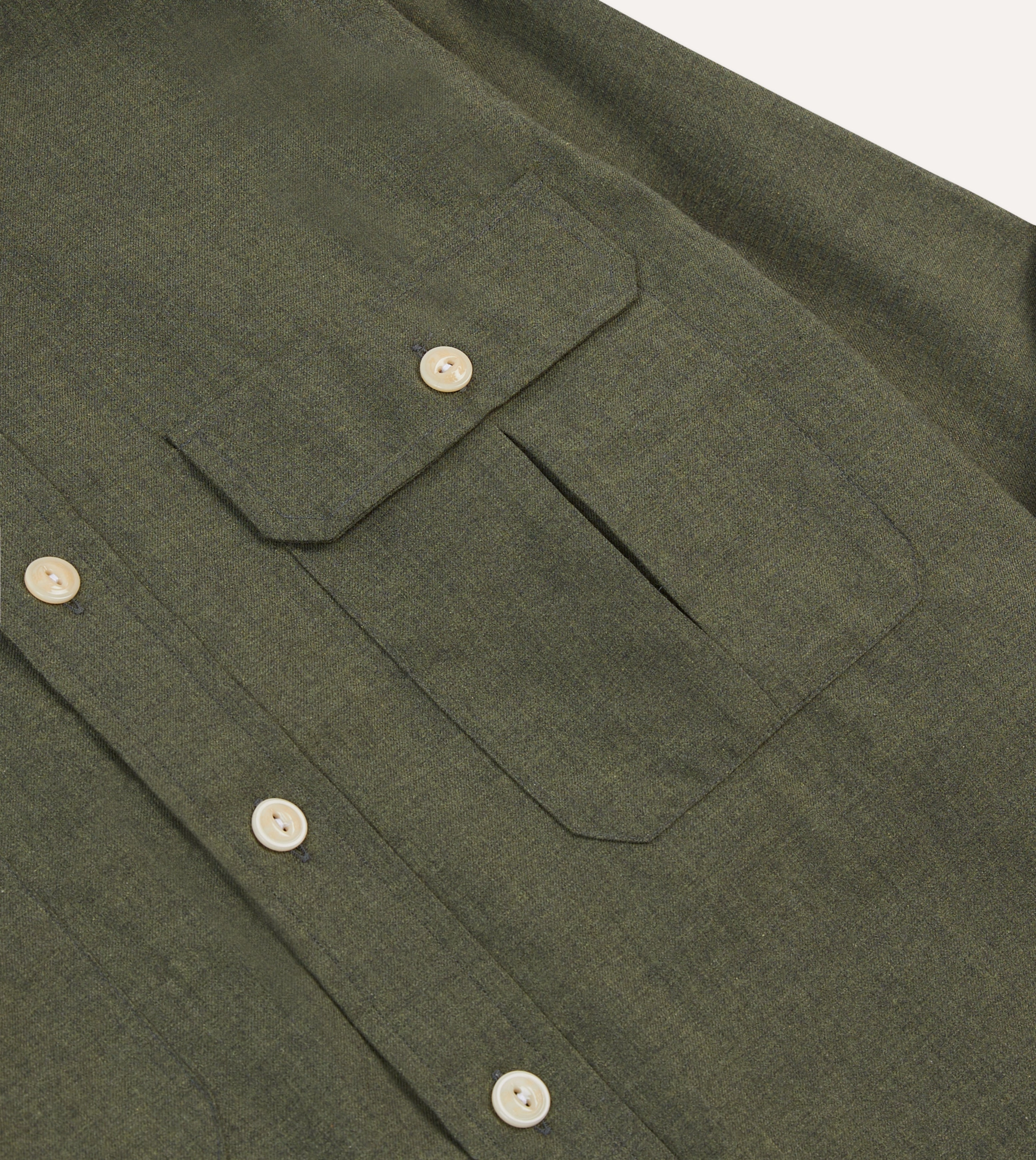 Vibrant color Khaki Green Cotton Flannel Two-Pocket Work Shirt