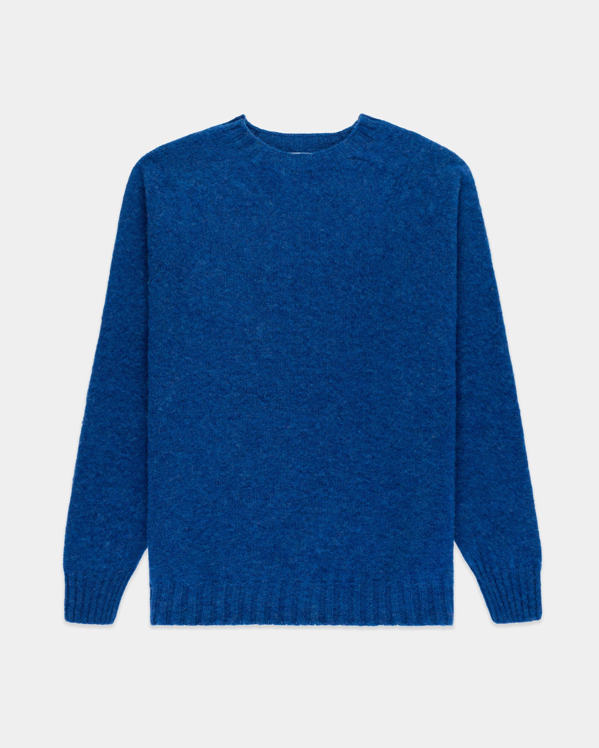 Made-in-Scotland Medium Blue Shaggy Dog Sweater  - Trim Fit Fashion Essentials Cold-Weather Layer
