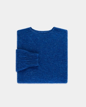 Comfy chic Knit Wearable Made-in-Scotland Medium Blue Shaggy Dog Sweater  - Trim Fit