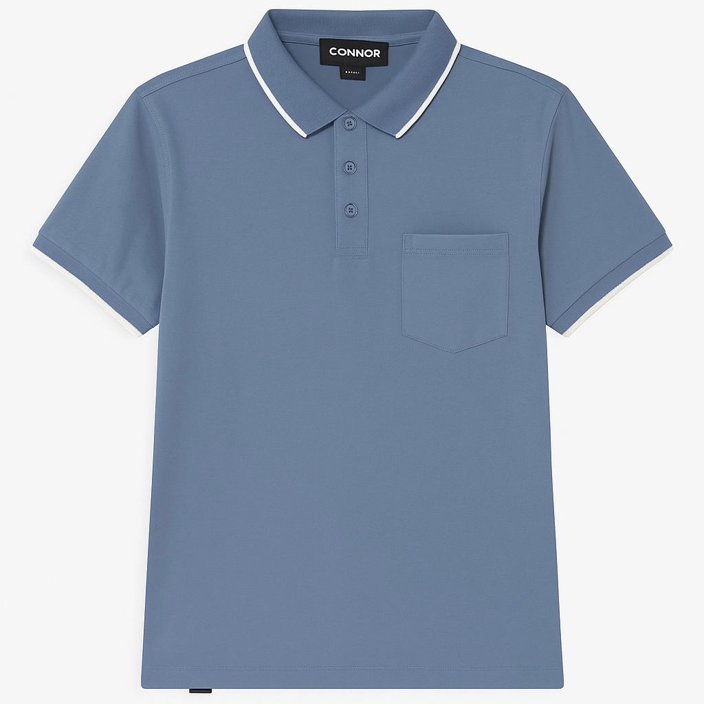 Connor Men Blue Polo Trendy Basics Layered Hem Detail