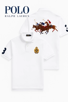 VintageWashEffect Polka Dot Pattern Ralph Lauren White Badge/Flying Men Polo