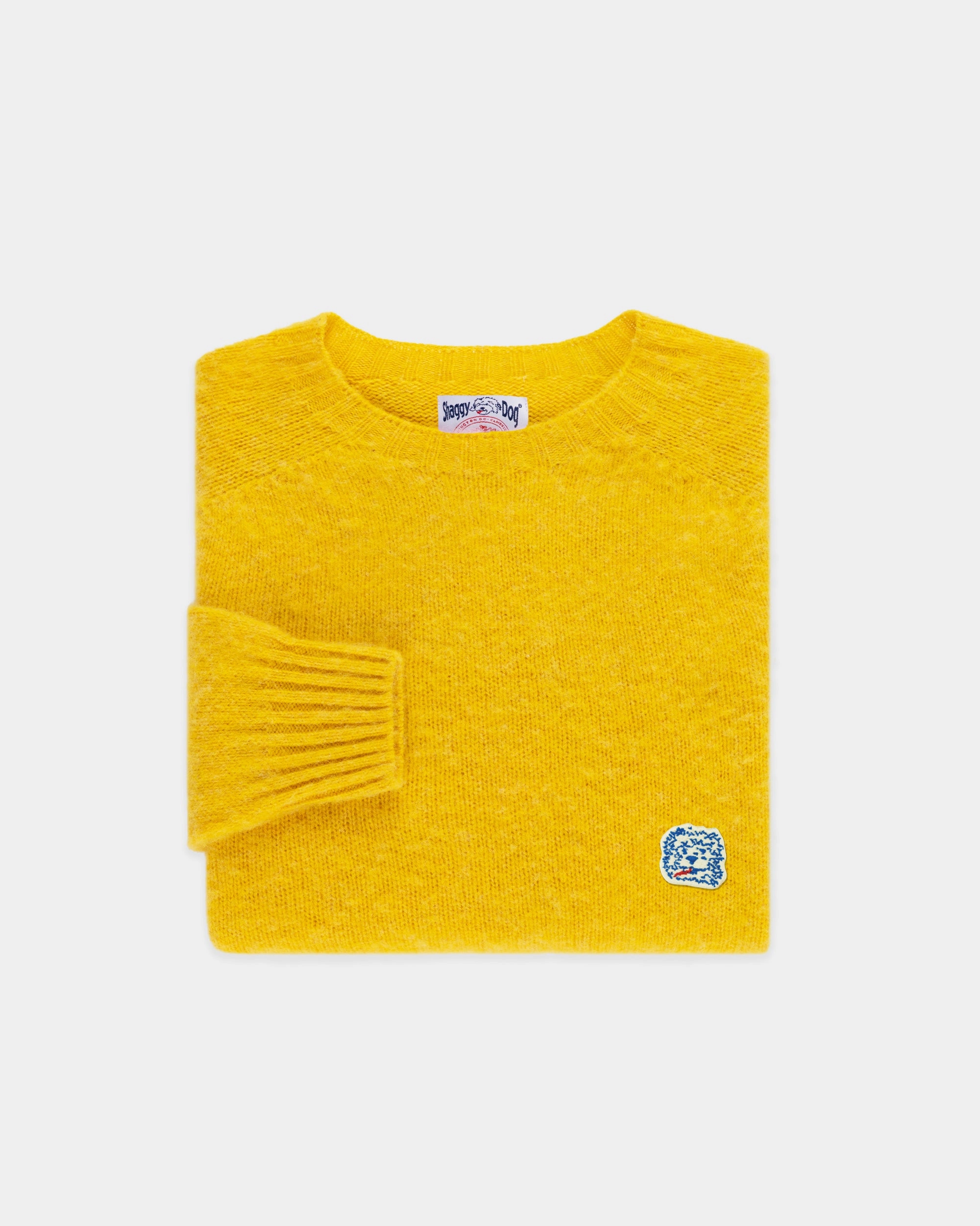 Trendy Comfort Chilly Days Wear Made-in-Scotland *LIMITED EDITION* Yellow Shaggy Dog Icon Sweater  - Trim Fit