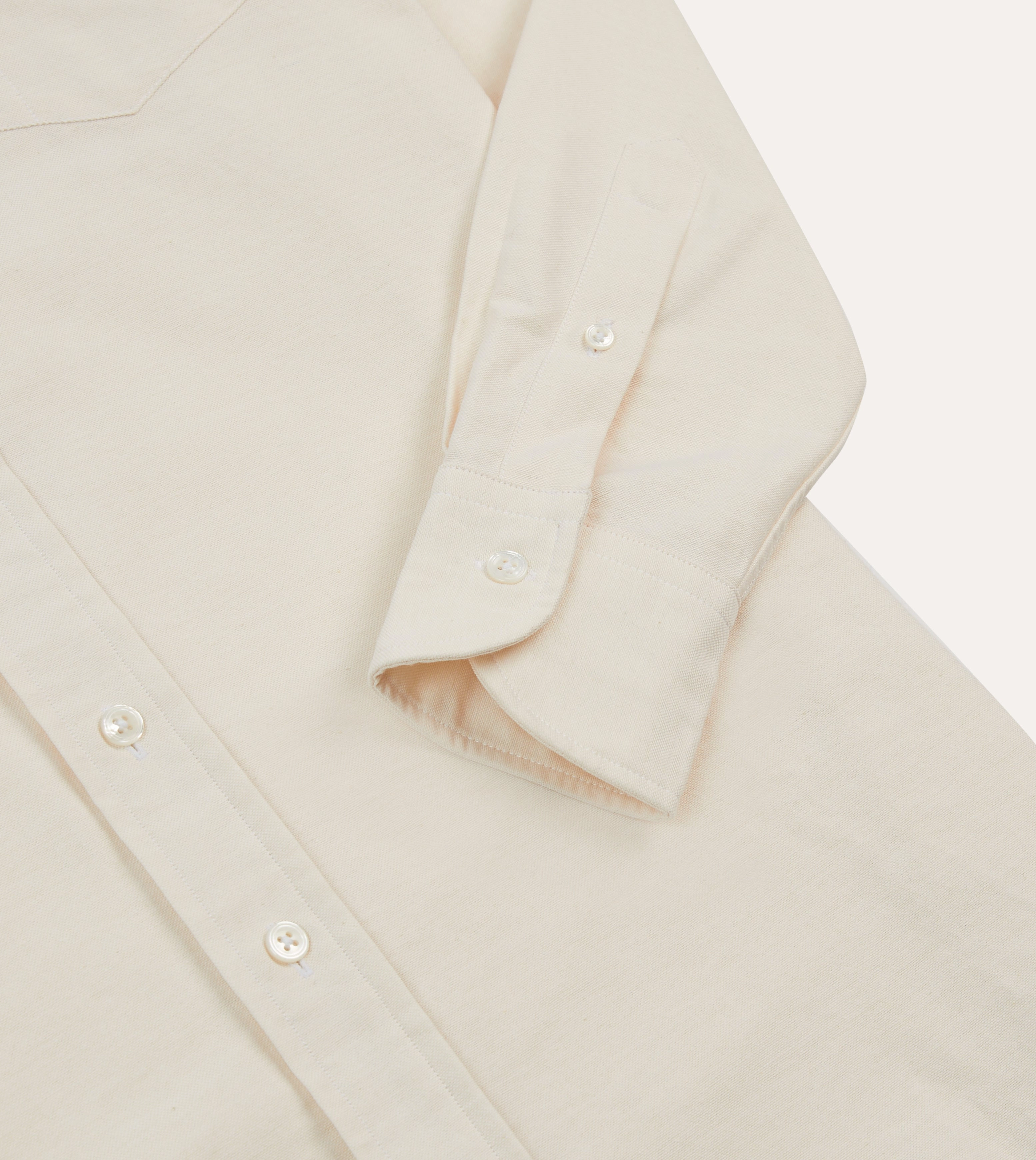 High-Quality Craftsmanship Cuffed hem Cream Cotton Oxford Cloth Long Point Collar Shirt