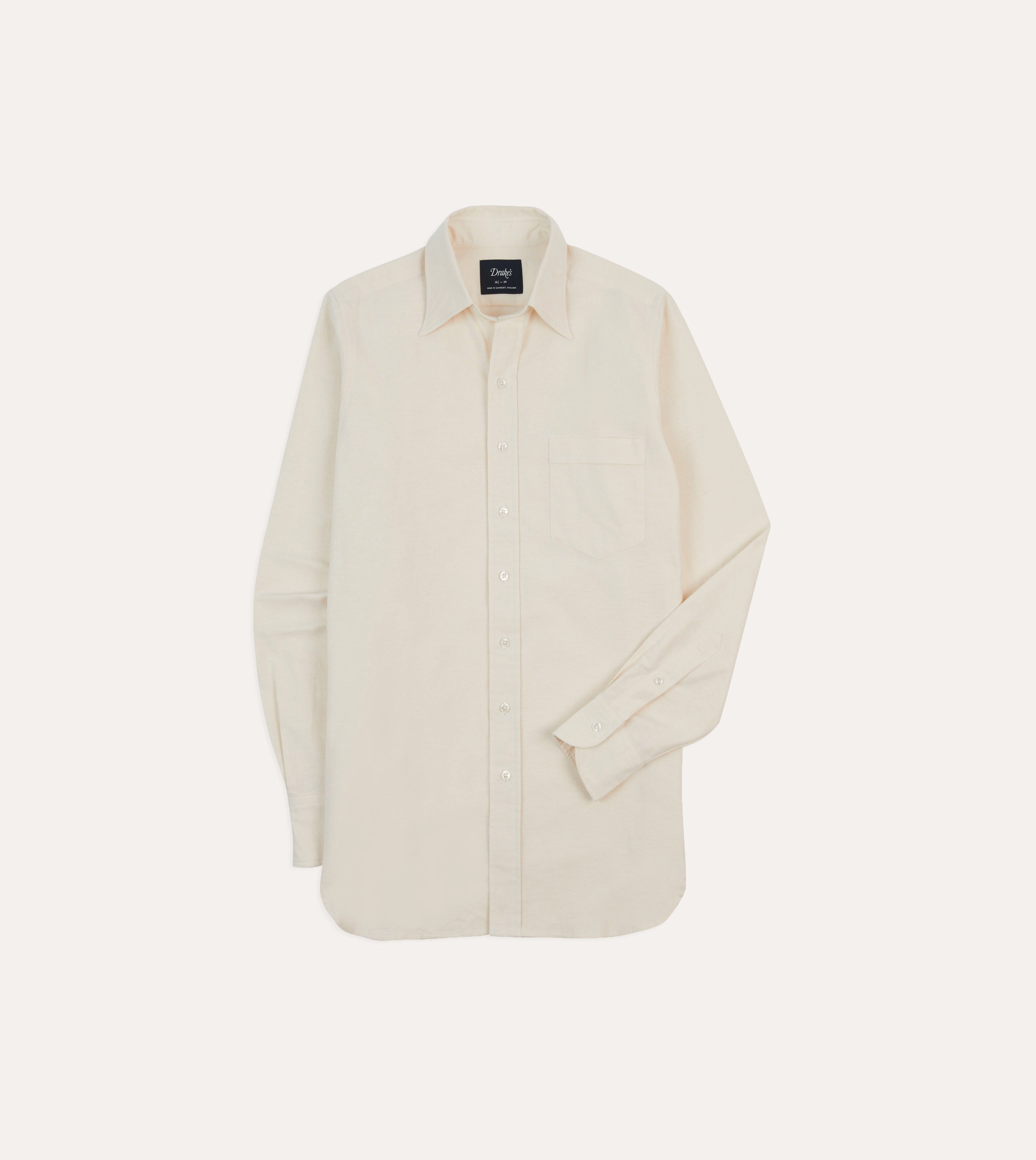 Mesh Insert Cream Cotton Oxford Cloth Long Point Collar Shirt