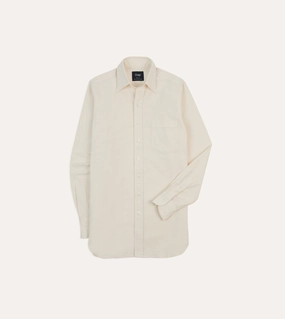 Mesh Insert Cream Cotton Oxford Cloth Long Point Collar Shirt