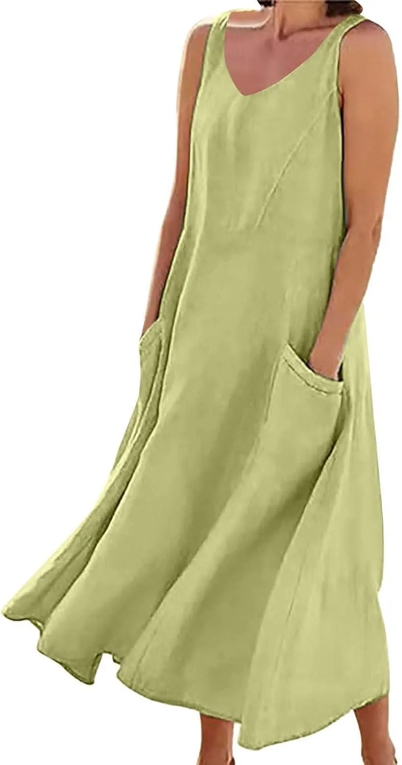 Crew Neck Tshirt Maxi Dresses Women's Summer Casual Sleeveless Long Maxi Beach Dress Womens Cotton Tank Dress Womens