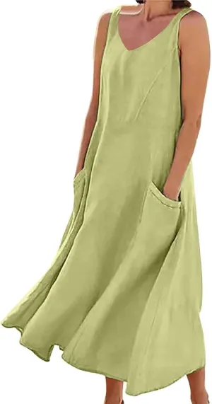 Crew Neck Tshirt Maxi Dresses Women's Summer Casual Sleeveless Long Maxi Beach Dress Womens Cotton Tank Dress Womens