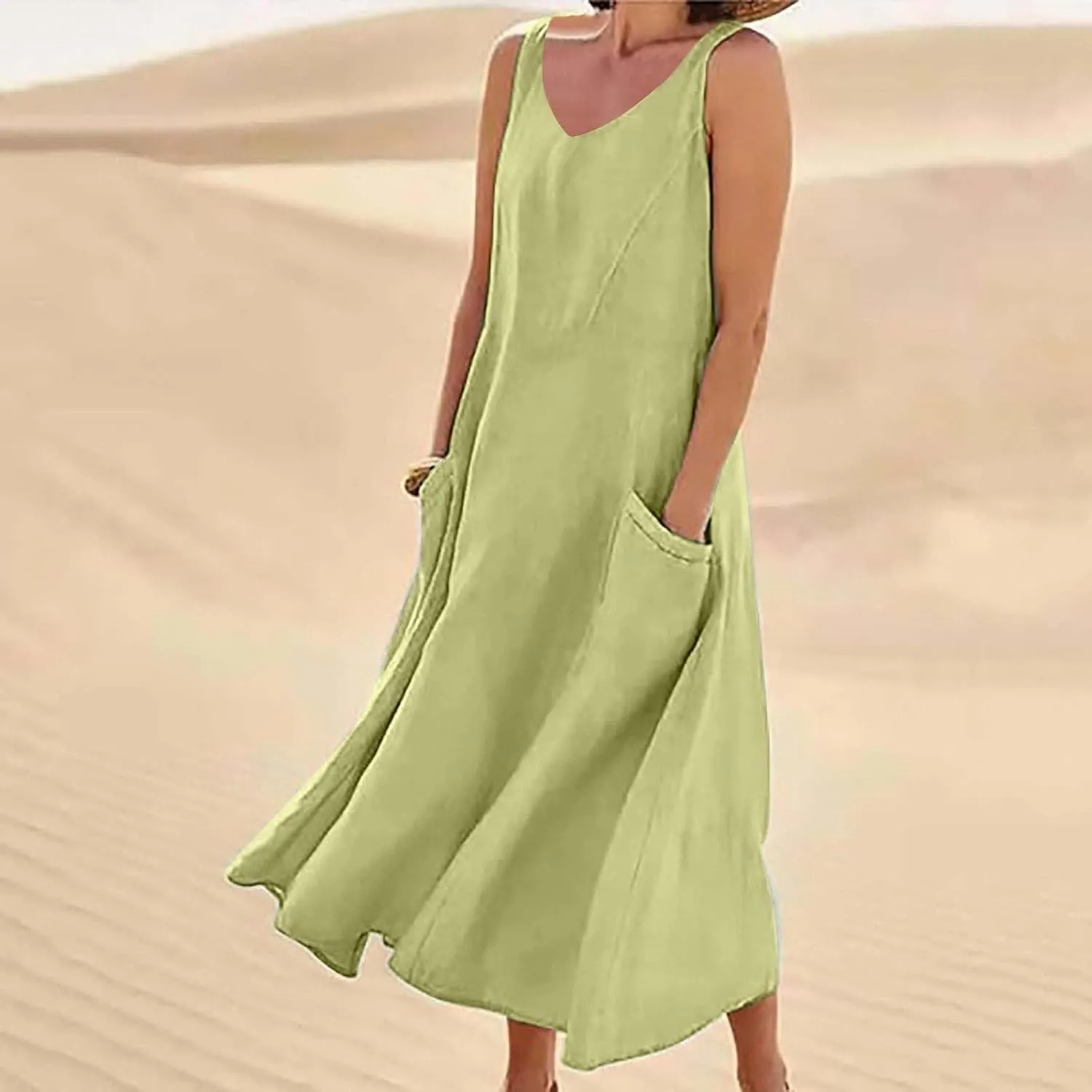 Crew Neck Tshirt Maxi Dresses Women's Summer Casual Sleeveless Long Maxi Beach Dress Womens Cotton Tank Dress Womens