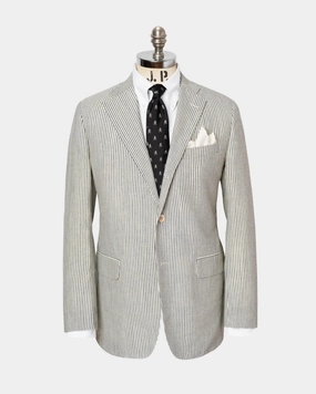 Professional Comfort Comfort and Luxury Made-in-USA Cream & Grey Oxford Stripe Fox Air Wool Sport Coat