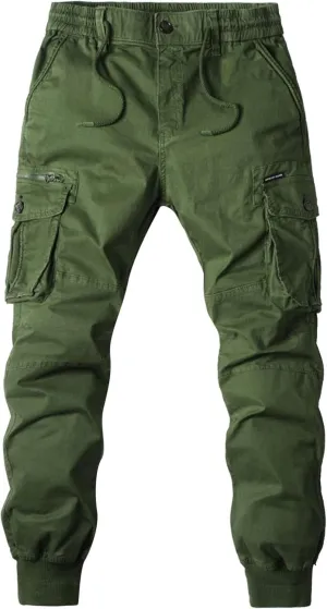 CRNTCEM Mens Cuffed Cargo Pants Twill Cotton Straight Hiking Work Pants Stretch Chino Casual Workout Military Combat Trousers