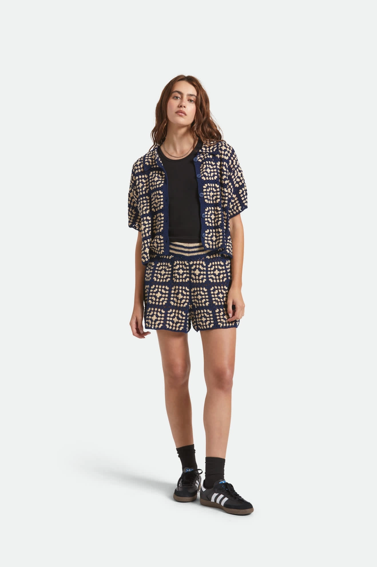 suede look Crochet Short - Mood Indigo/Off White