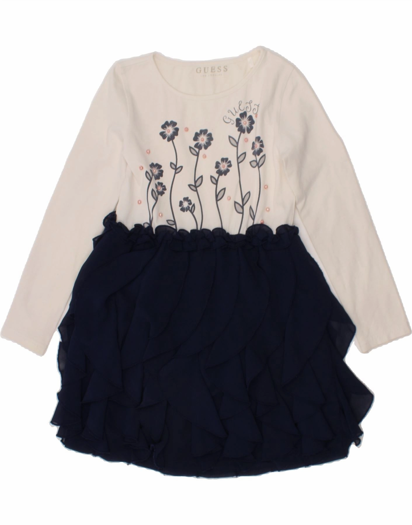 GUESS Girls Long Sleeve A-Line Dress 5-6 Years Navy Blue Colourblock Cocktail-Party