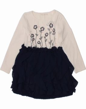 GUESS Girls Long Sleeve A-Line Dress 5-6 Years Navy Blue Colourblock Cocktail-Party