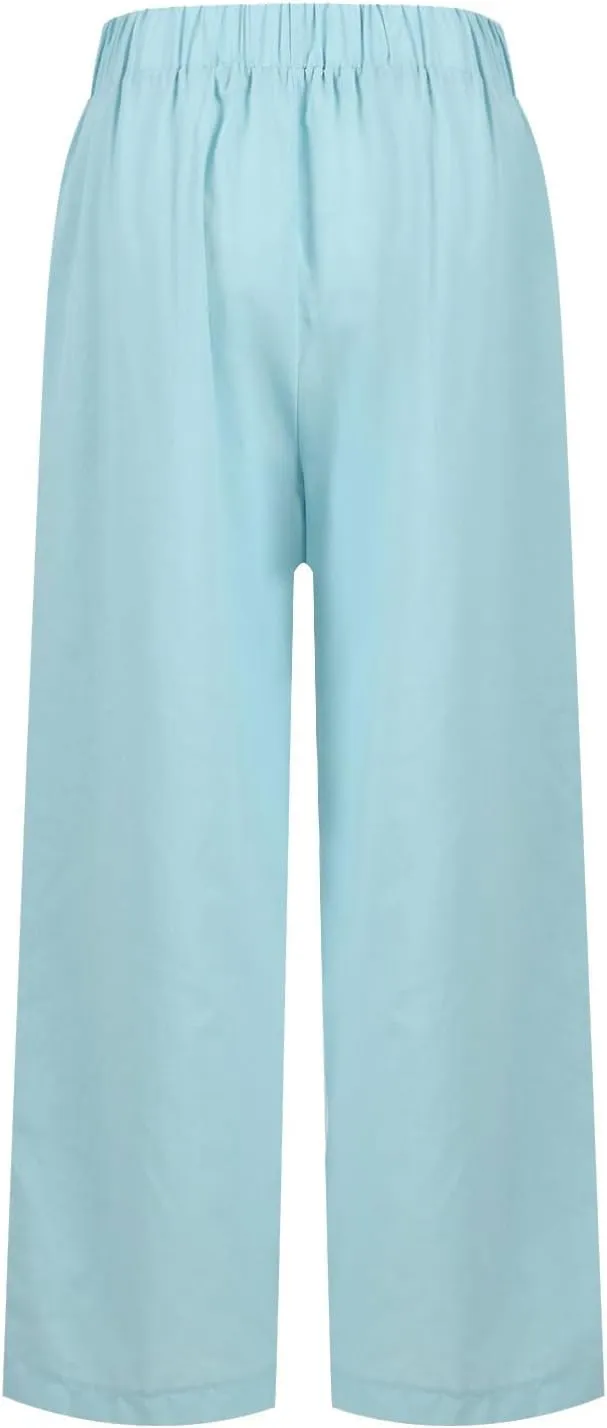 Crop Pants for Women Summer Trousers Loose Elastic Waist Straight Pocket Casual Pants