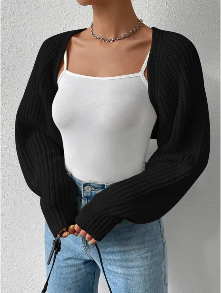 Cropped Cardigan Shrugs for Women Trendy Long Sleeve Lightweight Knit Crochet Bolero Super Crop Knitted Sweater