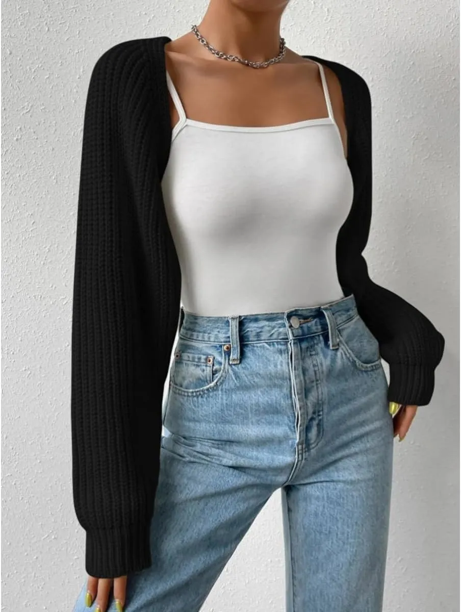 Cropped Cardigan Shrugs for Women Trendy Long Sleeve Lightweight Knit Crochet Bolero Super Crop Knitted Sweater
