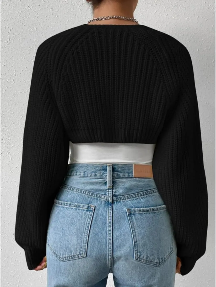 Cropped Cardigan Shrugs for Women Trendy Long Sleeve Lightweight Knit Crochet Bolero Super Crop Knitted Sweater