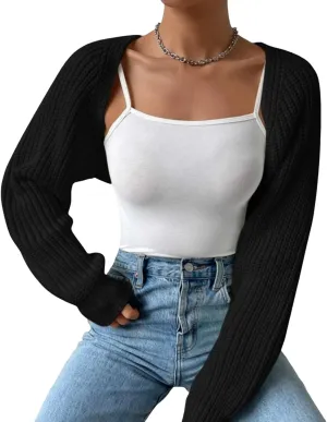 Cropped Cardigan Shrugs for Women Trendy Long Sleeve Lightweight Knit Crochet Bolero Super Crop Knitted Sweater