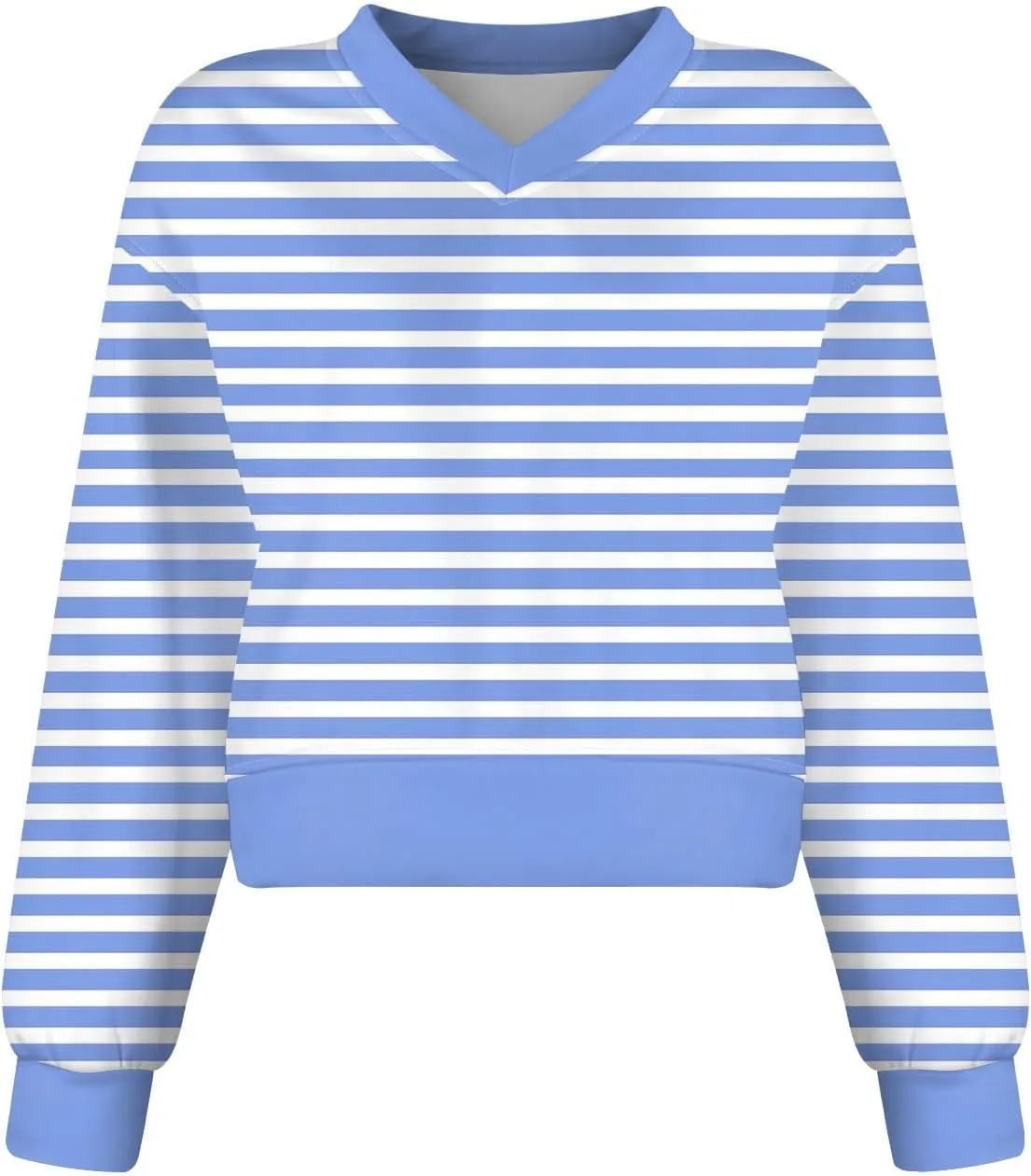 Cropped Crewneck Sweatshirt for Women Striped Color Print Oversized Long Sleeve Lightweight Pullover Sweater 2024