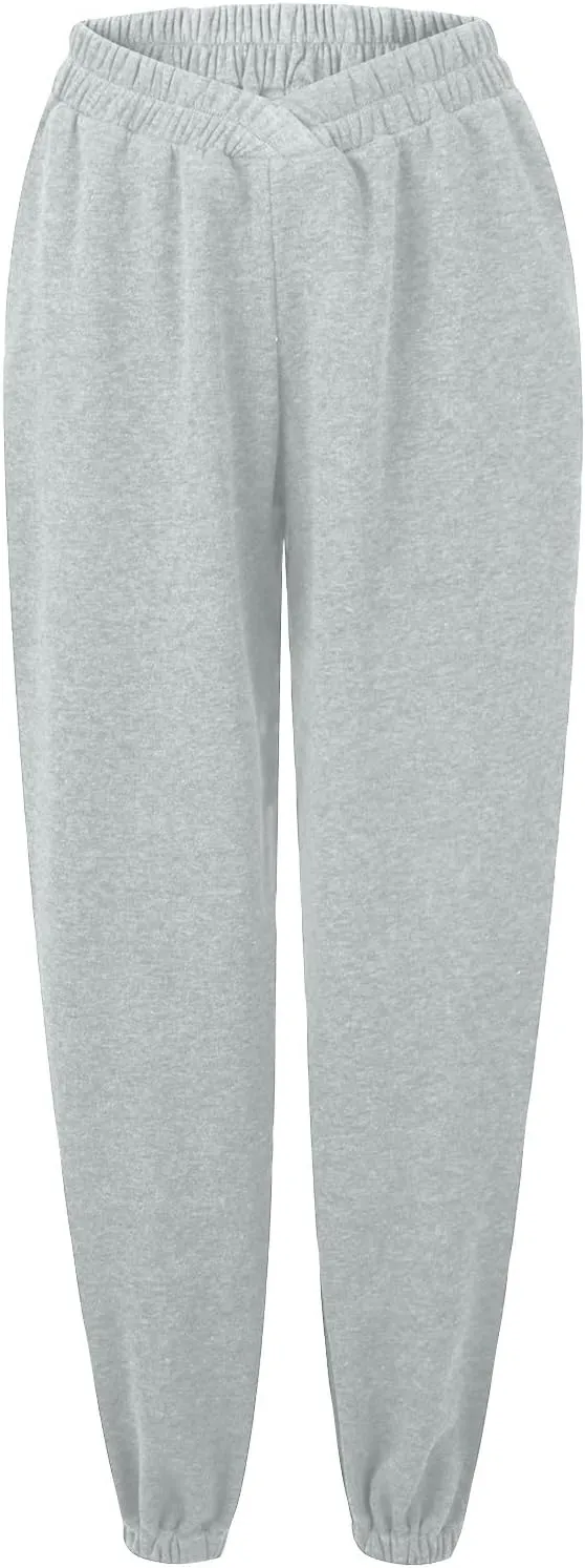 Crossover High Waisted Joggers for Women Athletic Cinch Bottom Straight Leg Sweatpants Elastic Running Pants w/Pockets