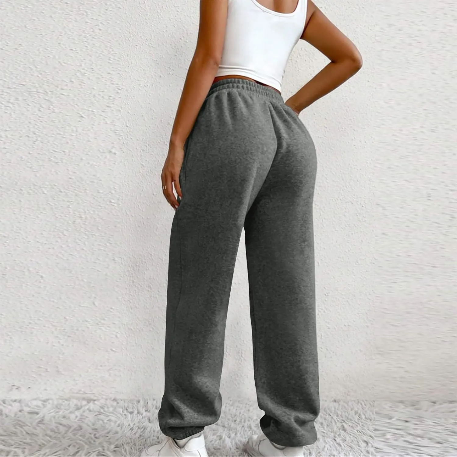 Crossover High Waisted Joggers for Women Athletic Cinch Bottom Straight Leg Sweatpants Elastic Running Pants w/Pockets
