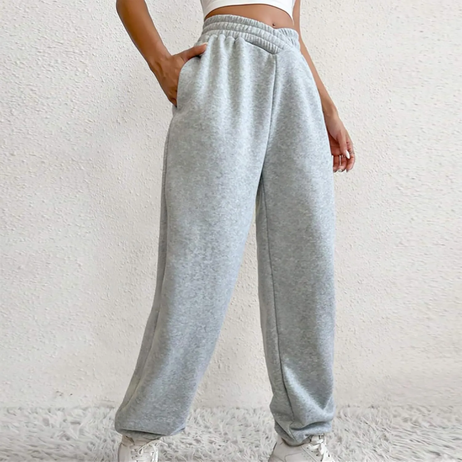 Crossover High Waisted Joggers for Women Athletic Cinch Bottom Straight Leg Sweatpants Elastic Running Pants w/Pockets