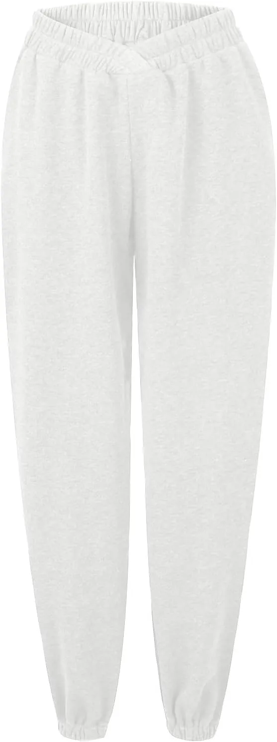 Crossover High Waisted Joggers for Women Athletic Cinch Bottom Straight Leg Sweatpants Elastic Running Pants w/Pockets