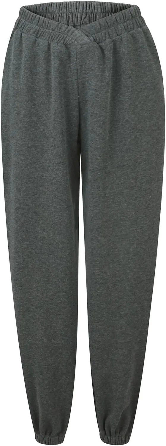 Crossover High Waisted Joggers for Women Athletic Cinch Bottom Straight Leg Sweatpants Elastic Running Pants w/Pockets