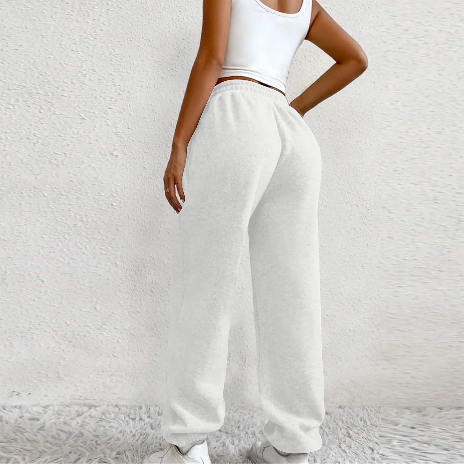 Crossover High Waisted Joggers for Women Athletic Cinch Bottom Straight Leg Sweatpants Elastic Running Pants w/Pockets