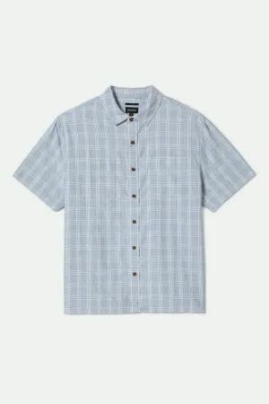 Layered Sleeve Cuffs CRU Oxford Plaid Relaxed S/S Shirt - Light Blue/White Plaid
