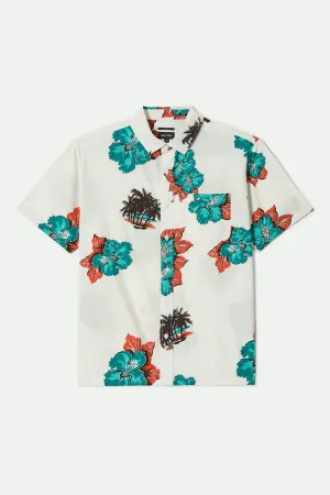 CRU Print Relaxed S/S Shirt - Off White/Aquatic Green Floral Gym Appropriate Striped style