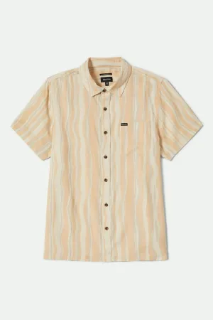 CRU Slub Relaxed S/S Shirt - Hazelnut/Painterly Stripe Quick Release Placket Smooth zipper closure