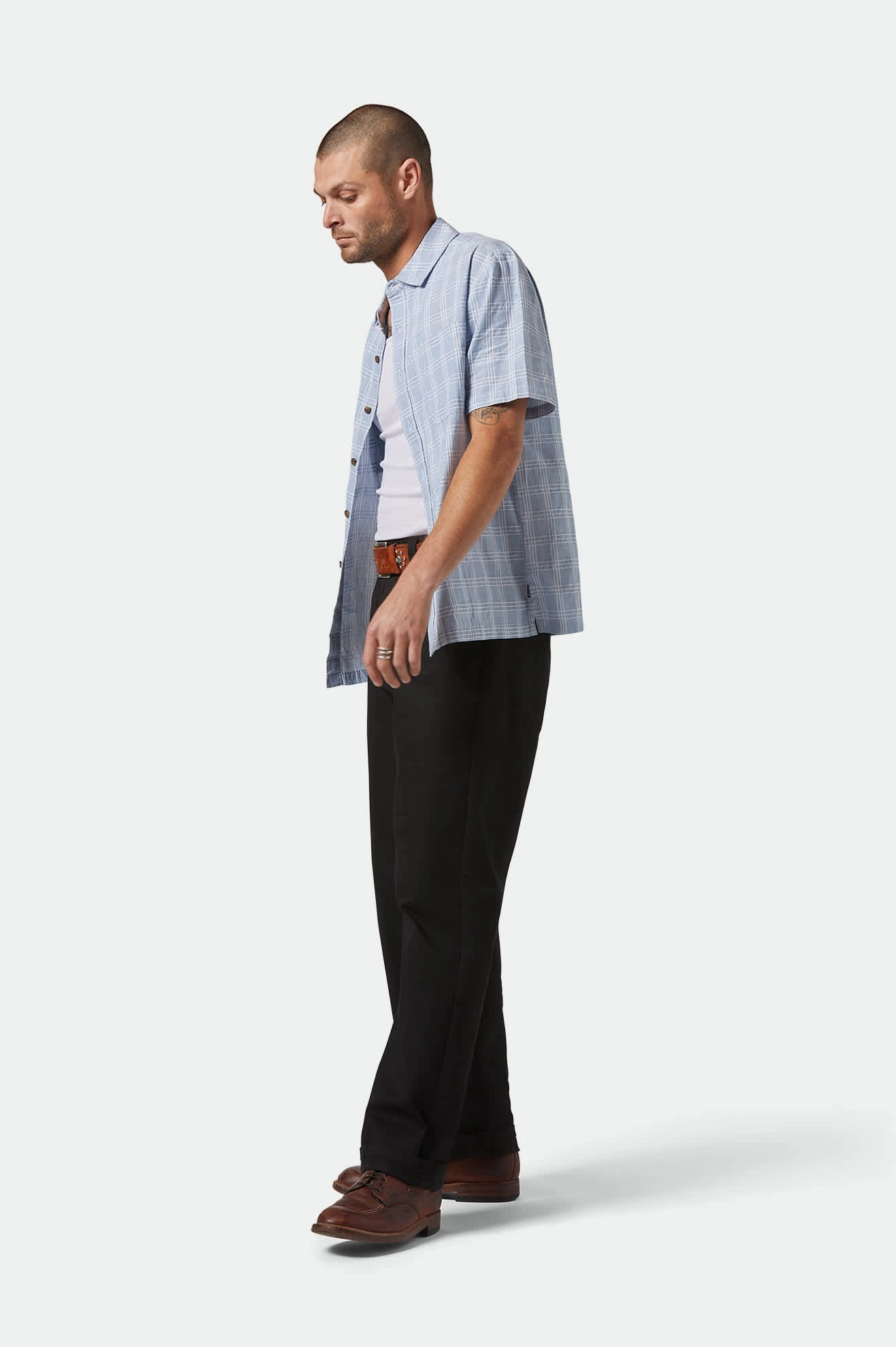 CRU Oxford Plaid Relaxed S/S Shirt - Light Blue/White Plaid High Street Fashion