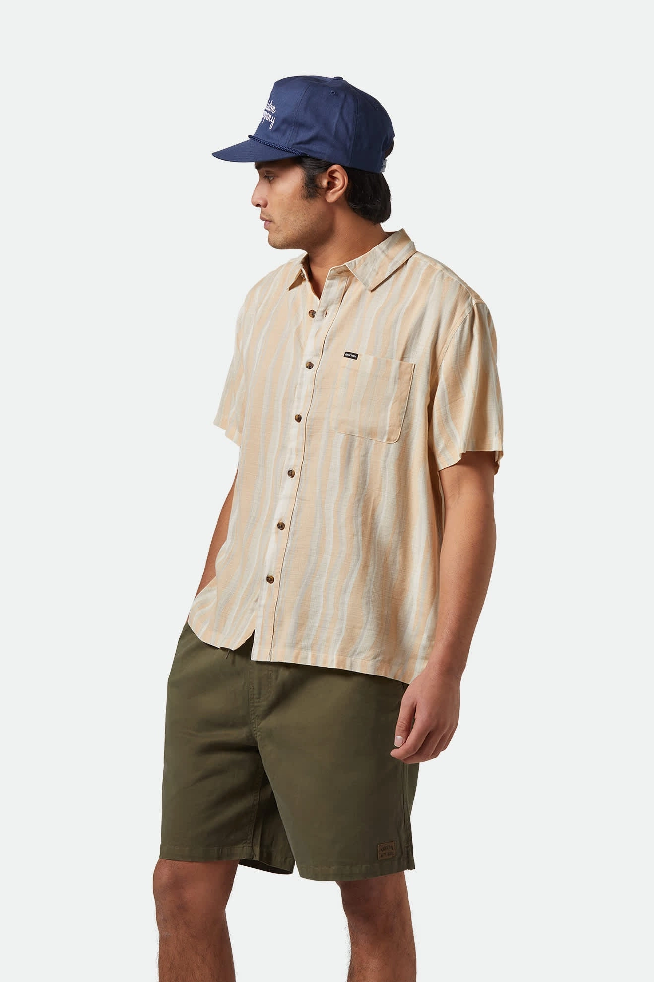 Business Meeting CRU Slub Relaxed S/S Shirt - Hazelnut/Painterly Stripe