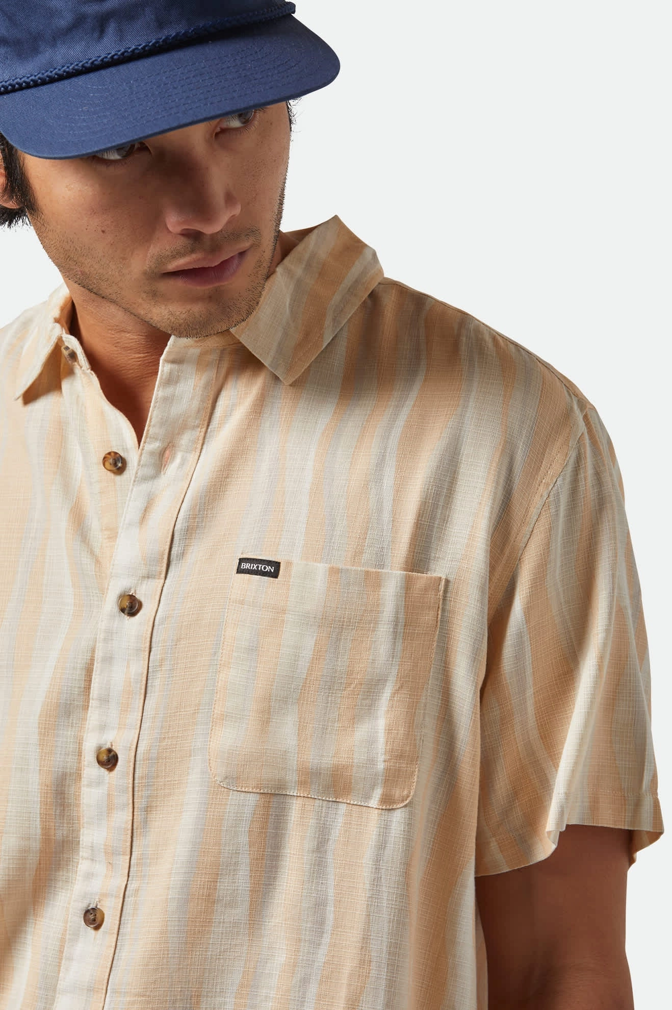 CRU Slub Relaxed S/S Shirt - Hazelnut/Painterly Stripe Stylish Design Yoke Design