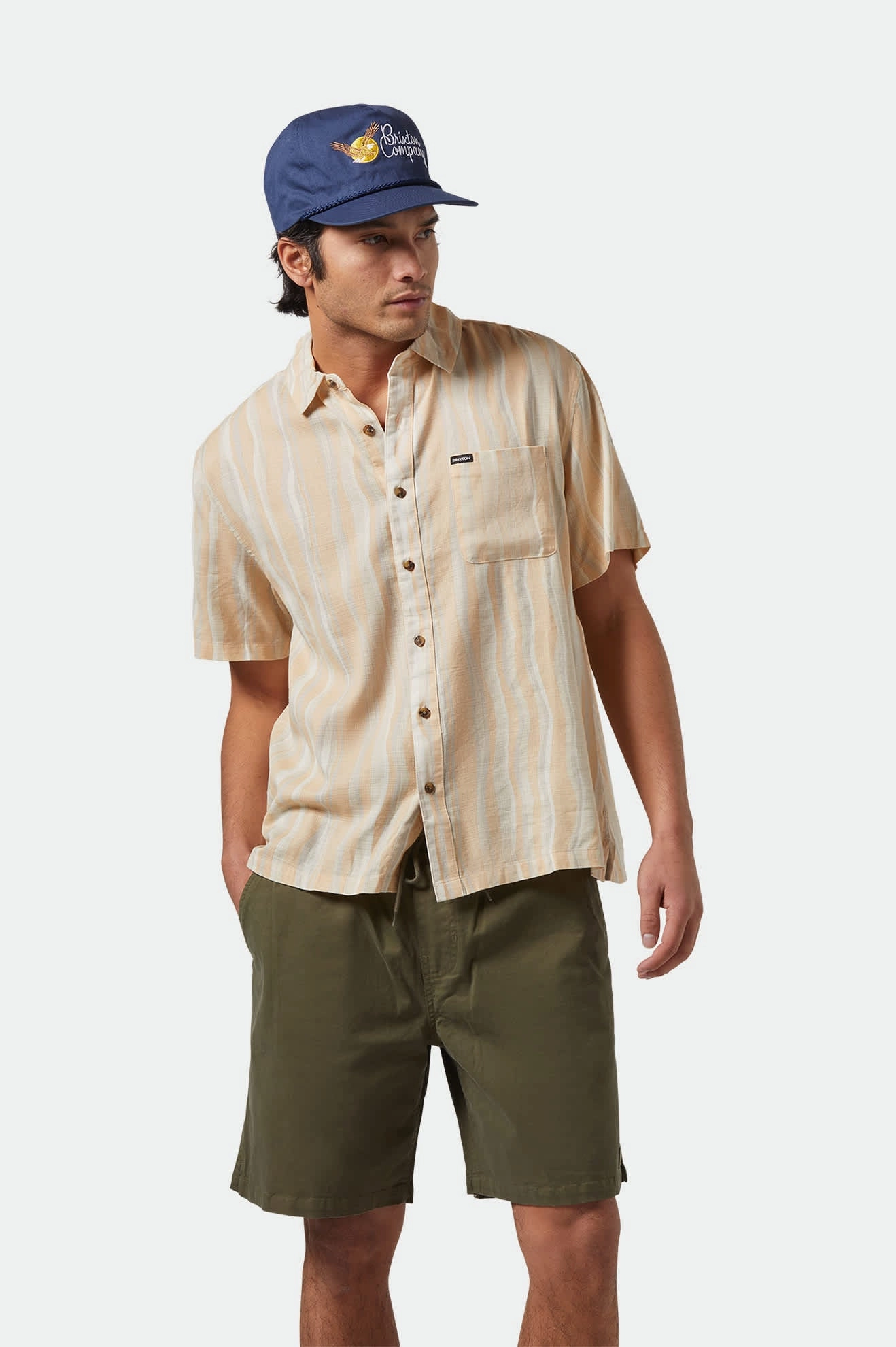 CRU Slub Relaxed S/S Shirt - Hazelnut/Painterly Stripe Patterned Design Travel Friendly
