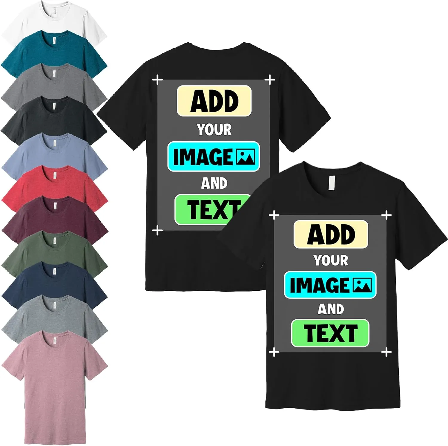 Custom T-Shirts - Personalized Front and Back Printed Unisex Tee Shirt - Customized Design Your Own T-Shirts for Women, Men